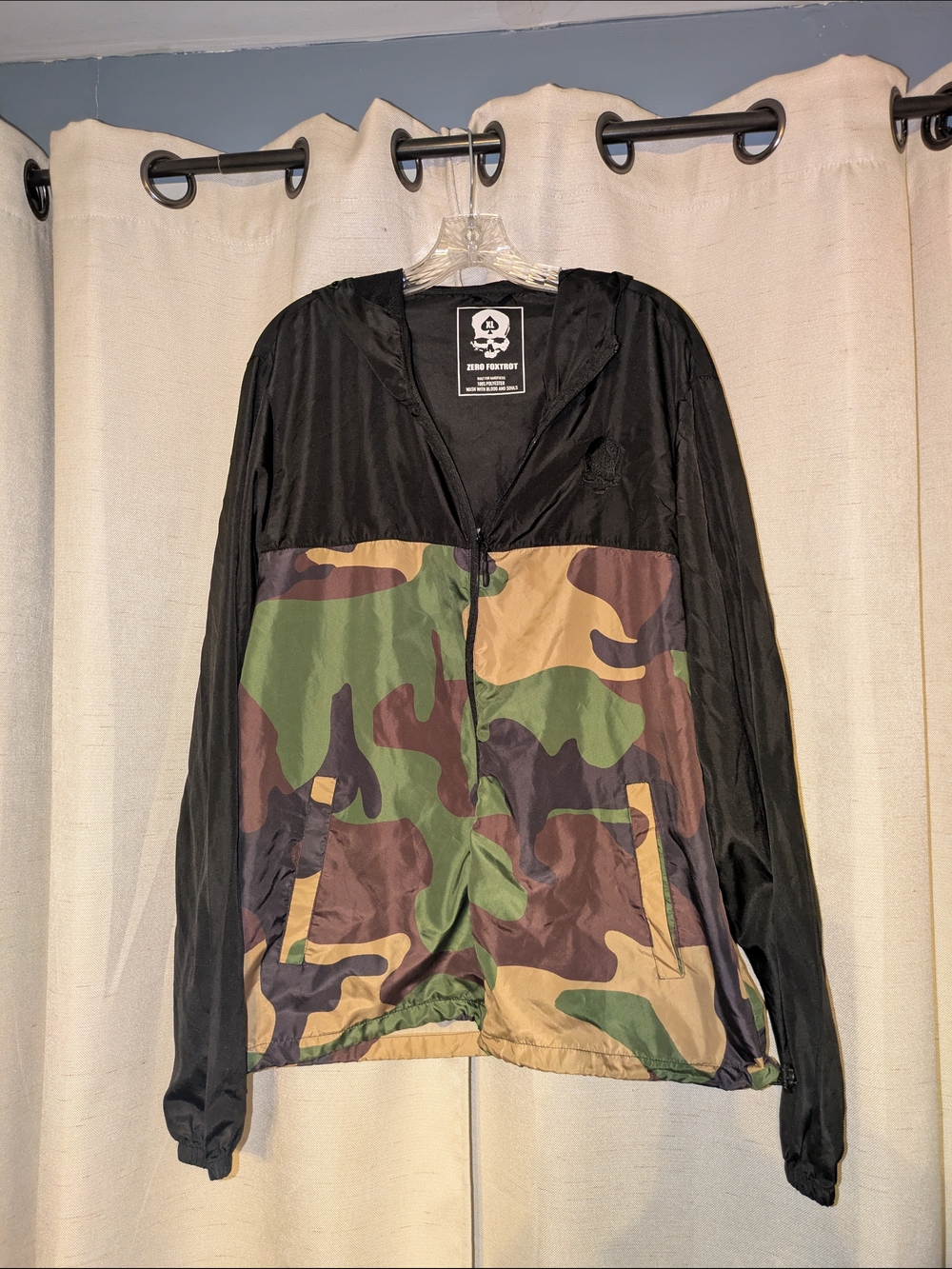 Zero Foxtrot Men's Black & Camouflage Windbreaker Jacket